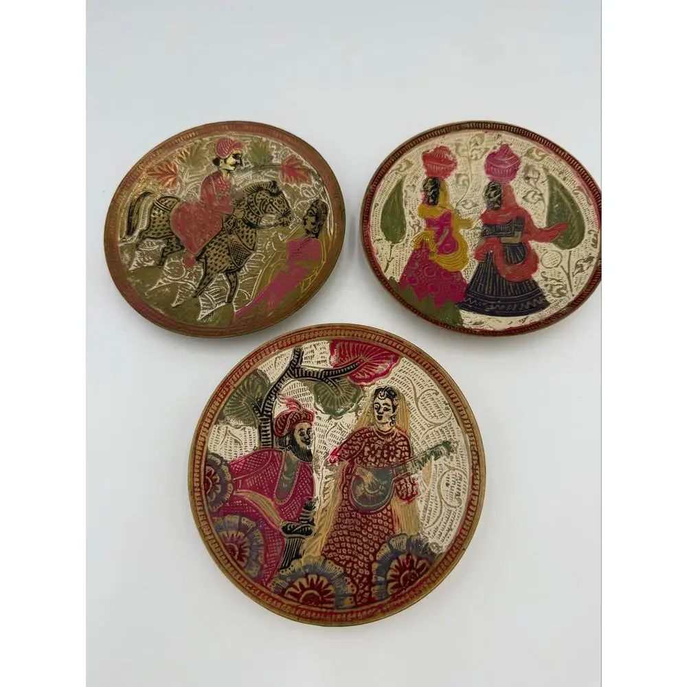 1960's Enamel and Brass Indian Decorative Plates